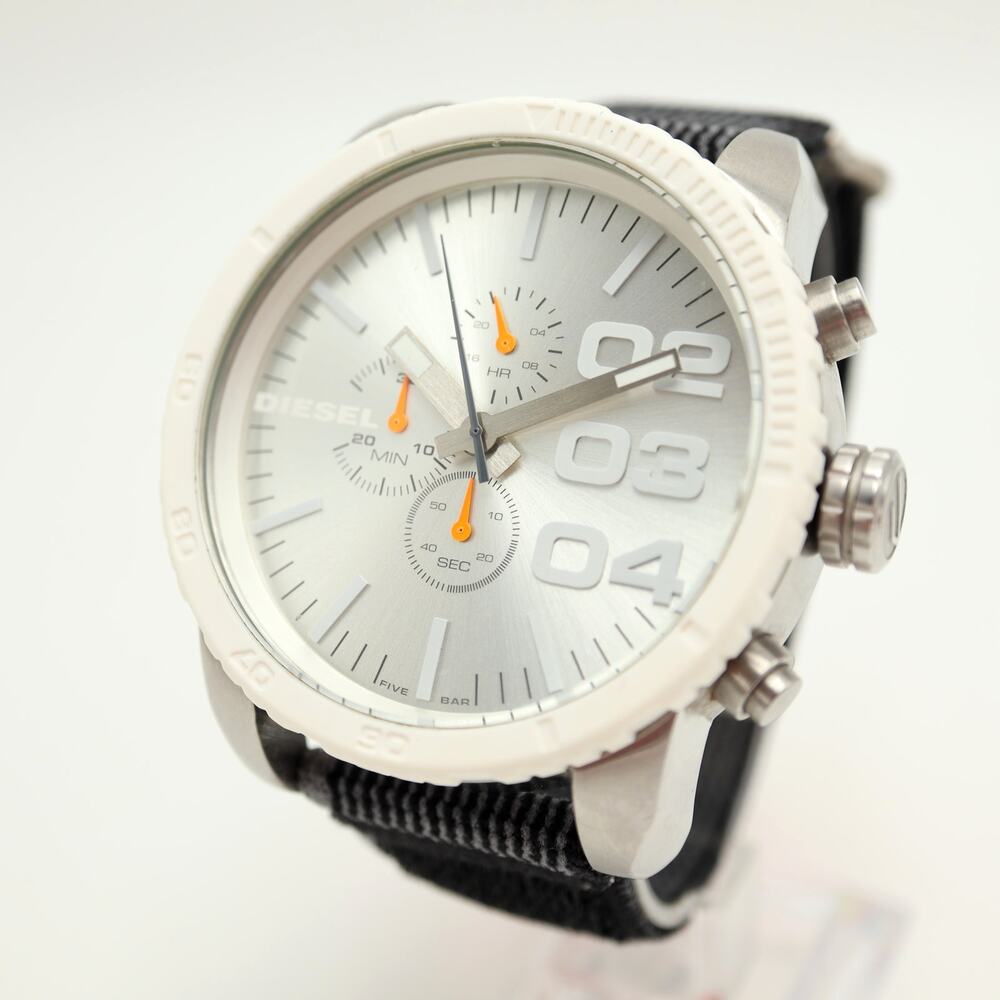 Diesel Oversized Silver White Tone 52mm Chronograph Watch DZ4253 w New Battery